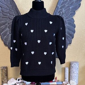 Anthropologie Black Heart Pattern soft knit sweater